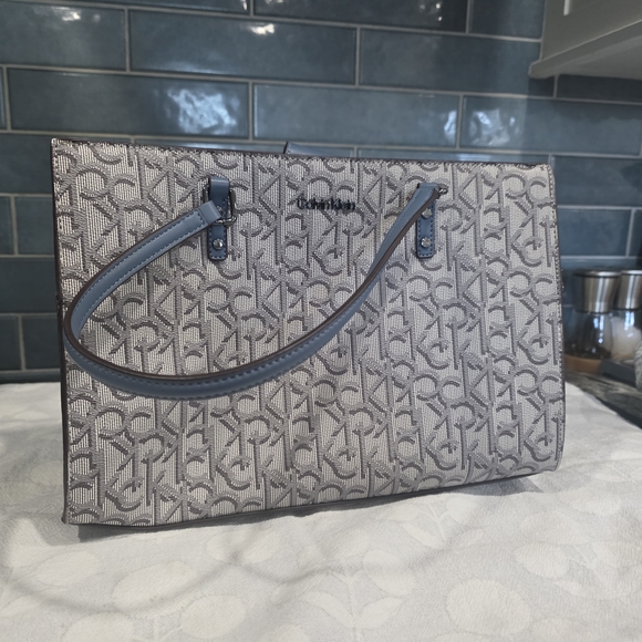 Calvin Klein Monogram Tote in Gray and Blue - Picture 1 of 1